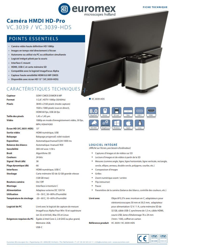 Microscopes optiques LED motorisé + caméra et écran